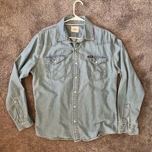 Wrangler Vintage Light Blue Denim Men's Shirt mens Medium